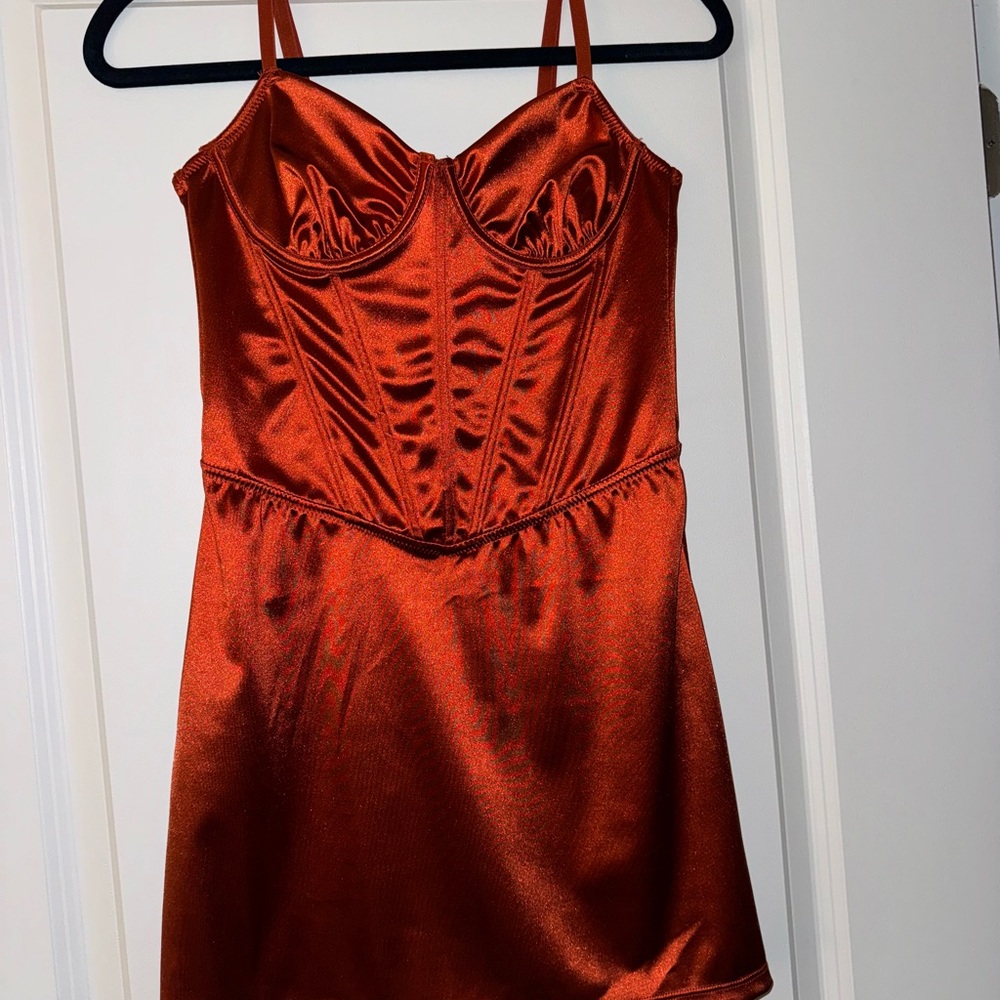 Elegant Satin Slip Dress in Rust